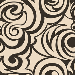 brown seamless pattern of spirals and curls. Decorative ornament for background.