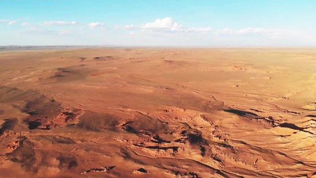 Aerial view of the Bayanzag, flaming cliffs, Gobi Desert, Mongolia