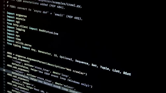 Code 2.7 Scrolling Python Code By Developer on Notebook screen