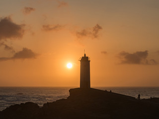 Roncudo lighthouse in the sunset in A Coruna - Spain