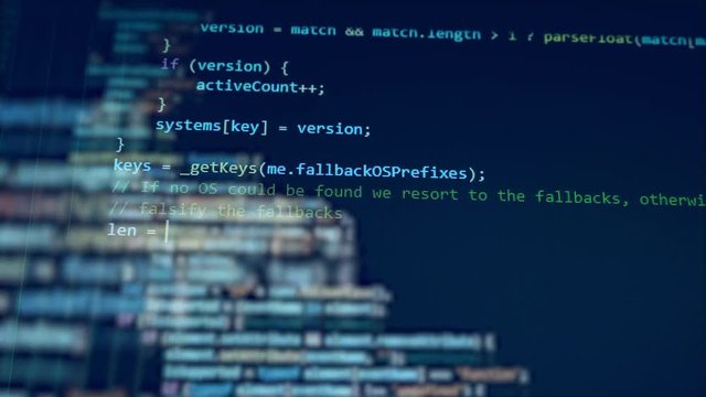 White digits move on a screen, creating a code.