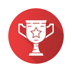 Gamer winning cup flat design long shadow glyph icon. Virtual video game prize, award, reward. Esports championship. Champion, winner trophy. Cybersport competition. Vector silhouette illustration