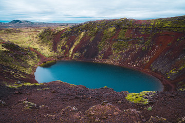 Kerio volcanic crater lake also called Kerid in southern Iceland, part of the Golden Circle route.