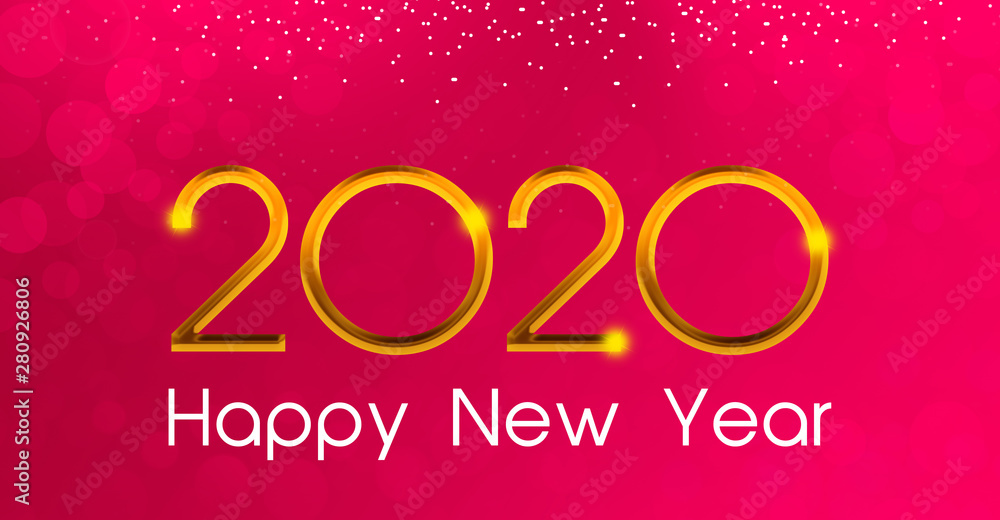 Poster decent and colorful bokeh effect background with happy new year 2020 concept