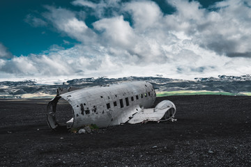 Famous DC-3 Dakota plane wreckage in Iceland. Favourite tourist spot in suothern Iceland.