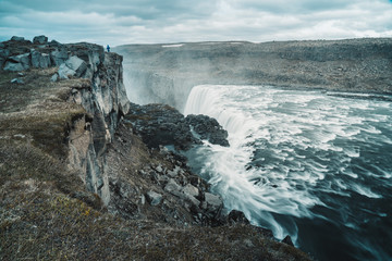 Dettifoss waterfall Icelnd. Huge wall of water. Scene frome sci-fi movies Iceland.