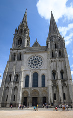 Chartres, France - Jul 2019: Exterior of the Cathedral of Notre Dame