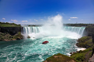 Tourists observing Niagara Falls from the boat