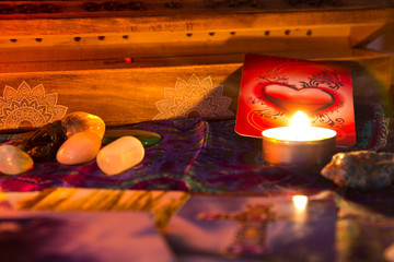 Tarot cards at candle light
