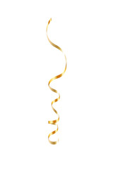 Gold ribbon serpentine. Golden curly ribbon isolated white background. Decoration for carnival, Christmas party, birthday celebration. Holiday shiny design. Streamers confetti. Vector illustration