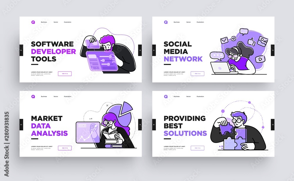 Canvas Prints set of presentation slide templates or landing page websites design. business concept illustrations.