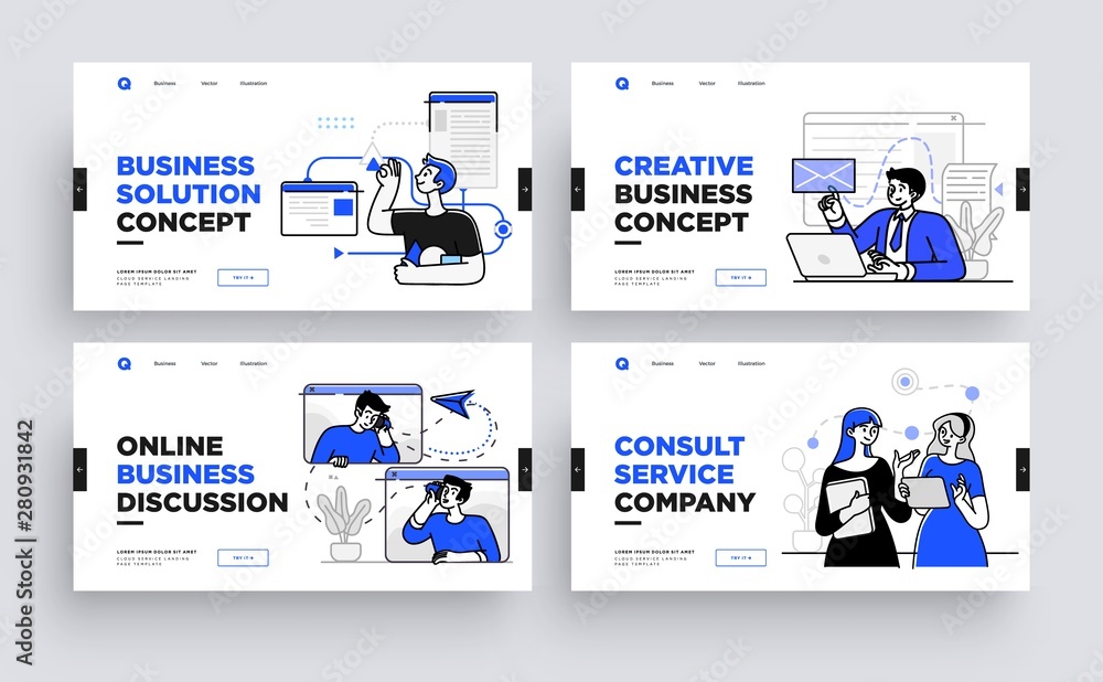 Wall mural set of presentation slide templates or landing page websites design. business concept illustrations.