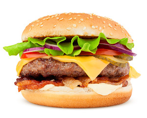 delicious fast food, burger, hamburger, cheeseburger, isolated on white background, full depth of...