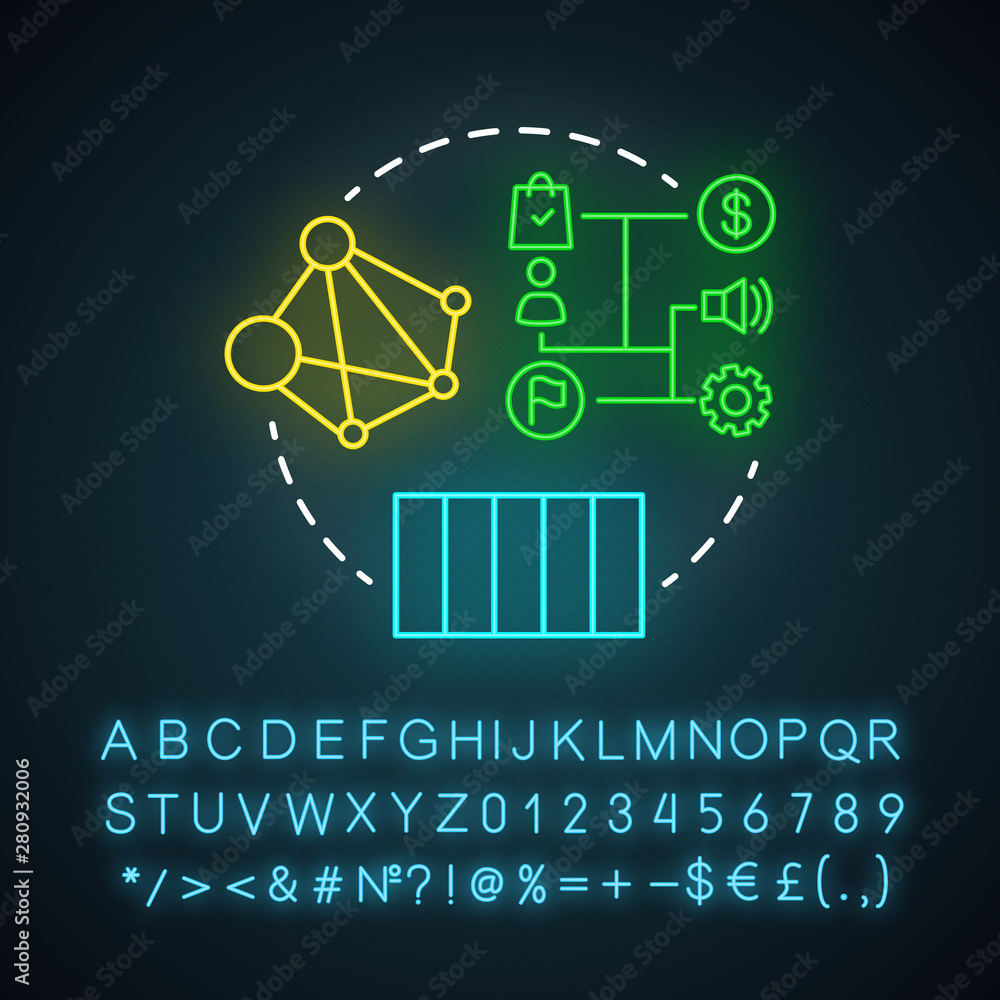 Poster linear attribution neon light icon. multi-touch attribution model. attribution modeling type. market