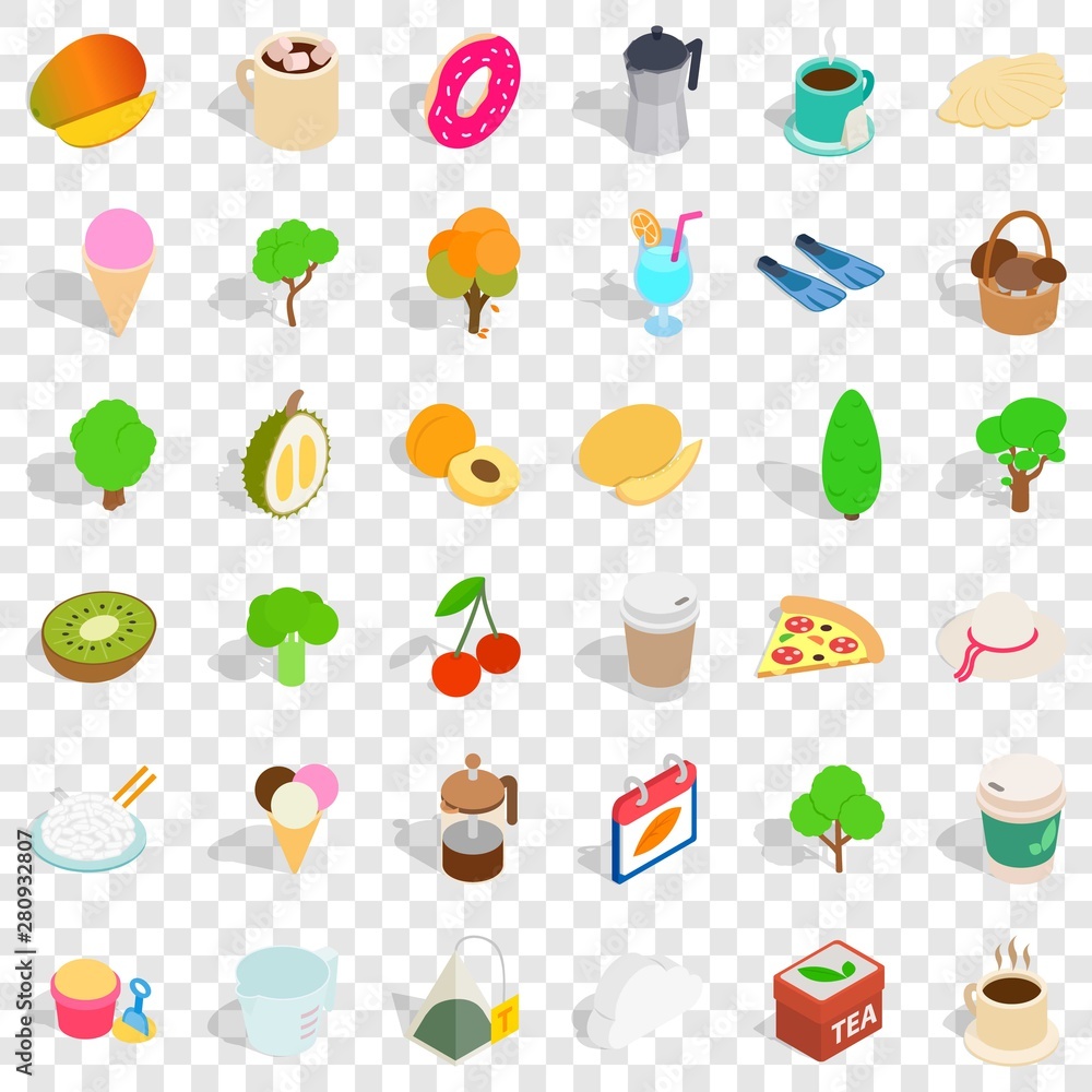 Poster ground icons set. isometric style of 36 ground vector icons for web for any design