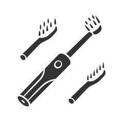 Fototapeta premium Electric toothbrush glyph icon. Teeth cleaning. Beauty device for home use. Caries prevention. Oral hygiene. Beauty instrument. Silhouette symbol. Negative space. Vector isolated illustration