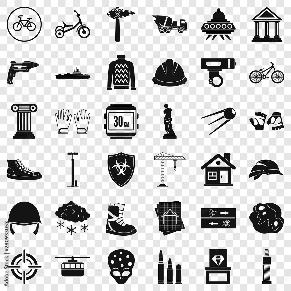 Poster helmet icons set. simple style of 36 helmet vector icons for web for any design