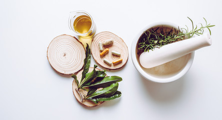 herb medicine with herbal the organic natural in the laboratory. oil capsule, natural organic.food nutrition healthy and wellness.