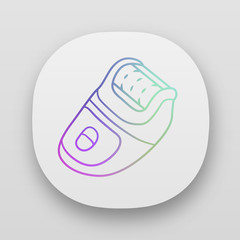 Epilator app icon. Home depilation procedure. Beauty device for home use. Personal hygiene. Body hair removal. UI/UX user interface. Web or mobile applications. Vector isolated illustrations