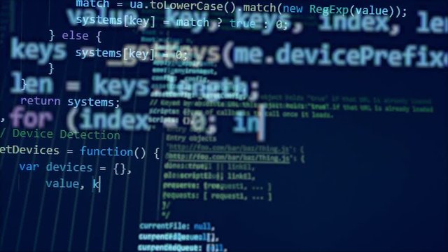 Blue monitor with many digits in a code.