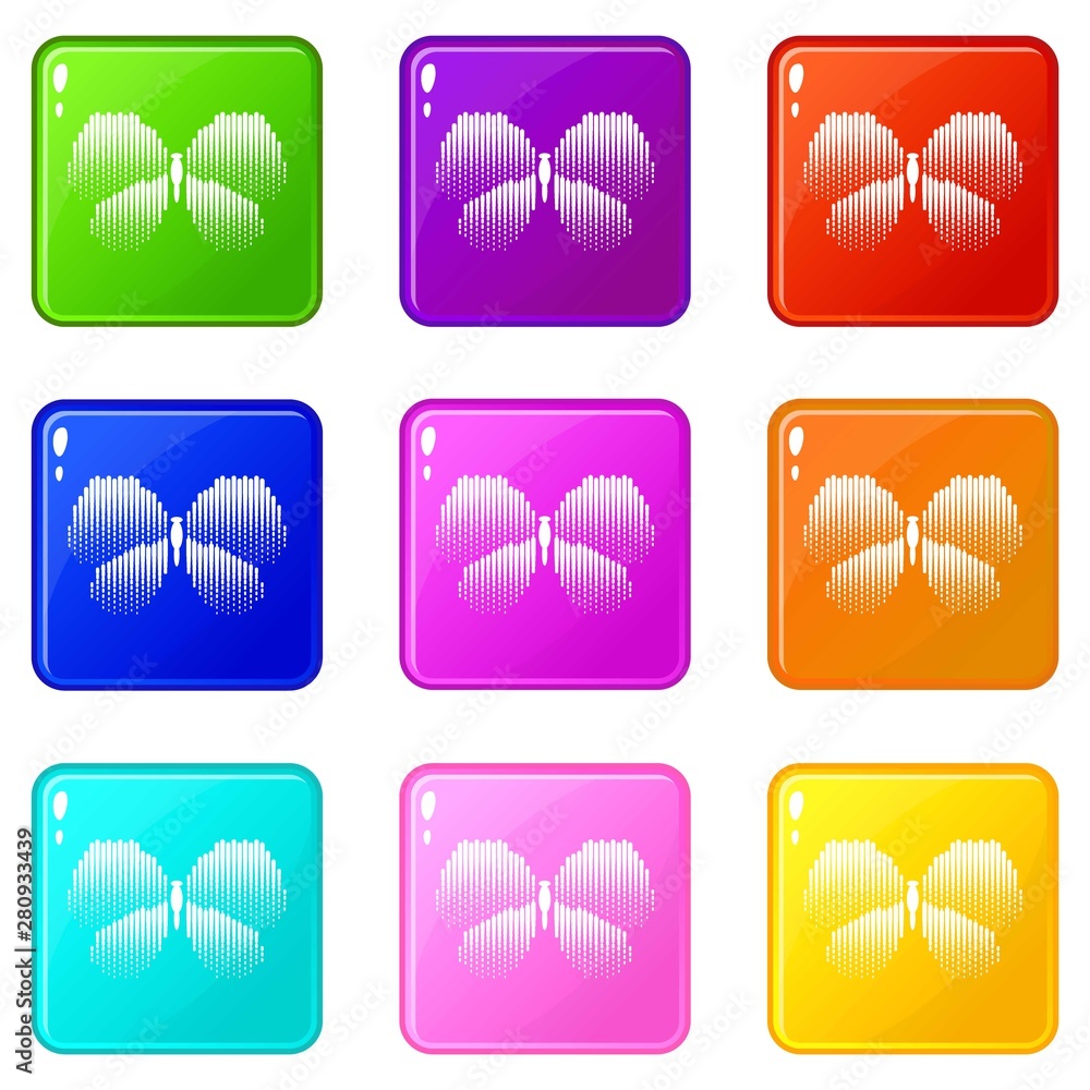Poster abstract butterfly icons set 9 color collection isolated on white for any design