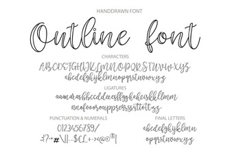 Fototapeta Vector alphabet typeface. Hand drawn modern typeface. Outline letters, elegant calligraphy abc. obraz
