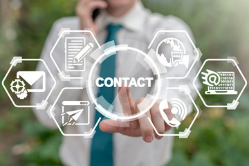 Contact Us Options Support Custormer Business concept. Businessman working on virtual touchscreen...
