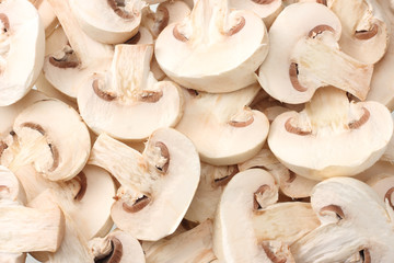 Sliced mushrooms as background texture. healthy food