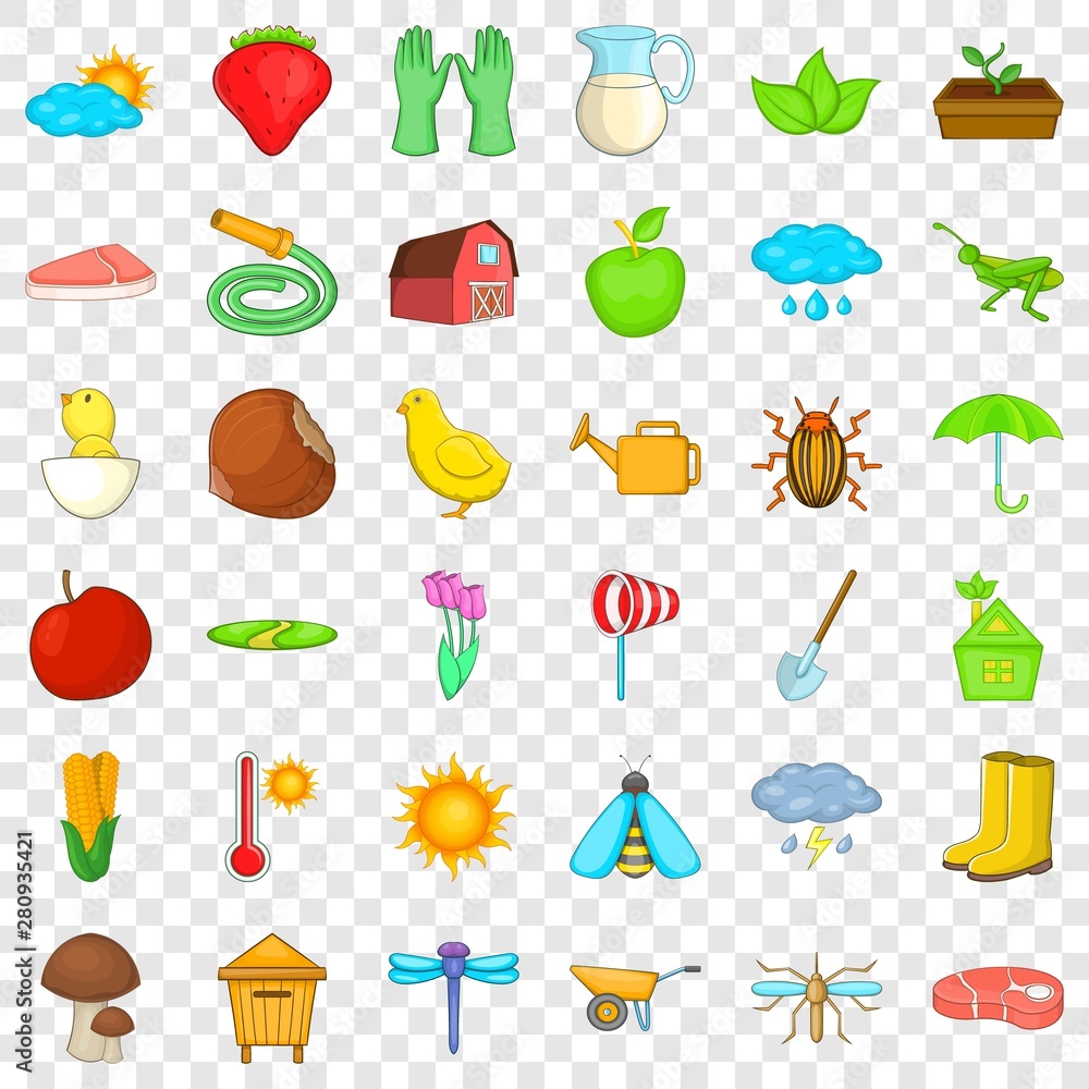 Poster crop icons set. cartoon style of 36 crop vector icons for web for any design