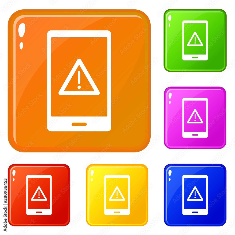Poster not working phone icons set collection vector 6 color isolated on white background