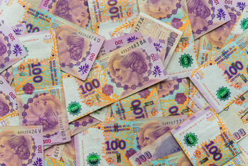 Close up of Argentine money, 100 pesos bills