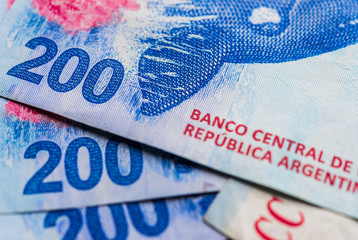 Close up of Argentine money, 200 pesos bills