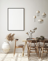 mock up poster frame in modern interior background, living room, Scandinavian style, 3D render, 3D illustration