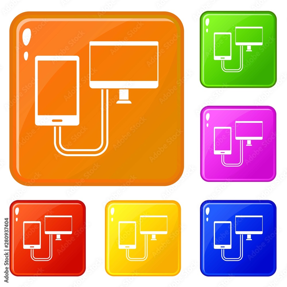 Poster connection phone icons set collection vector 6 color isolated on white background