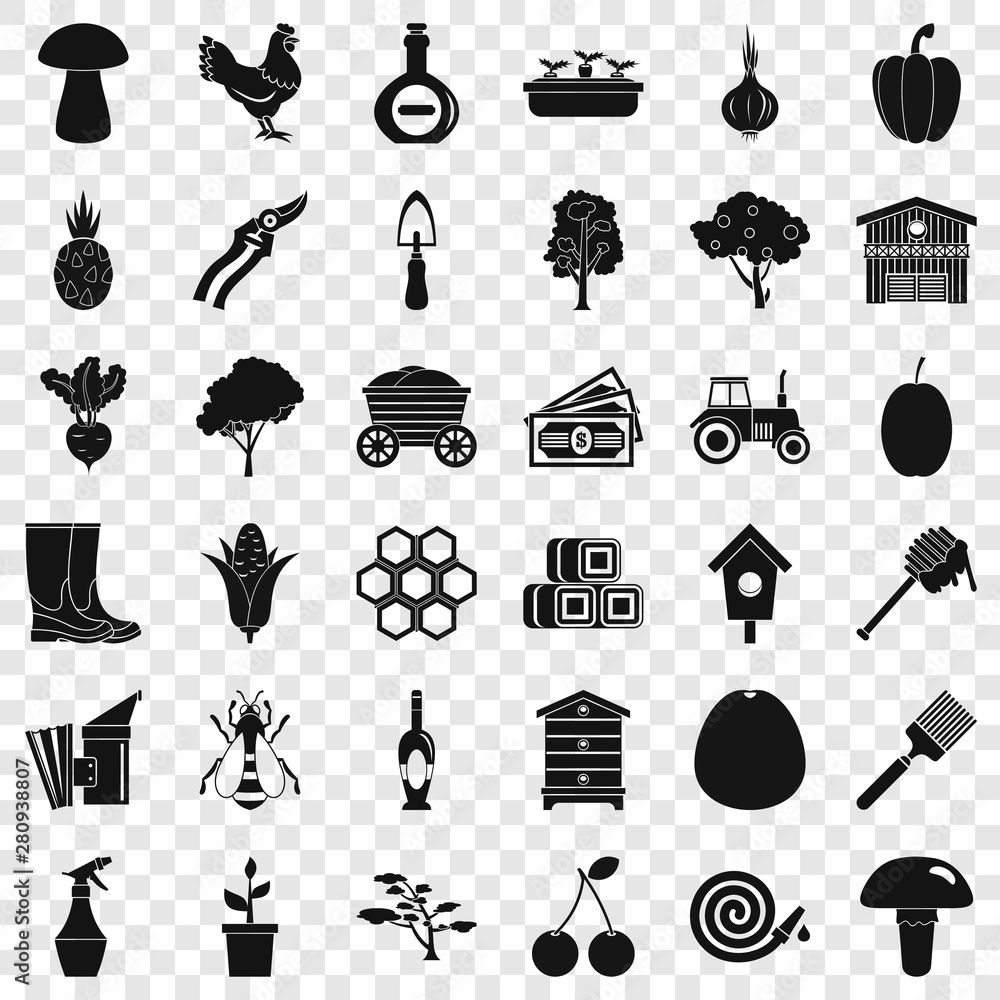Poster ground icons set. simple style of 36 ground vector icons for web for any design