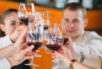 Close-up Of Friends Toasting Wineglasses At Party
