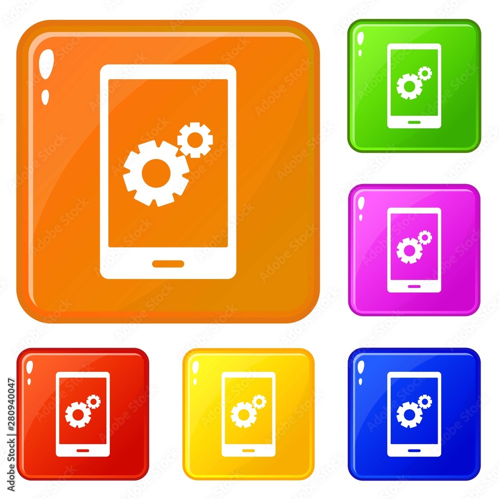 Poster working phone icons set collection vector 6 color isolated on white background