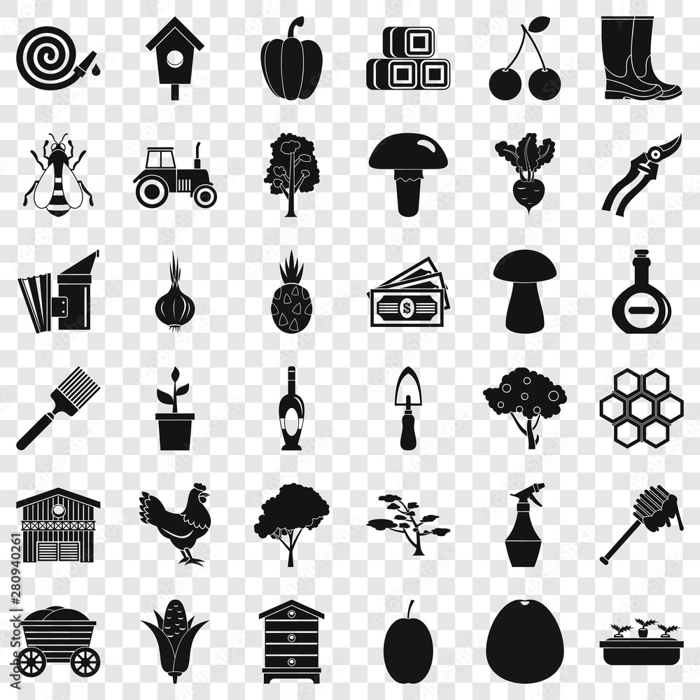 Poster land icons set. simple style of 36 land vector icons for web for any design