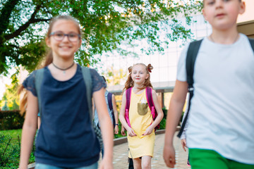 Obraz premium Group of kids going to school together.