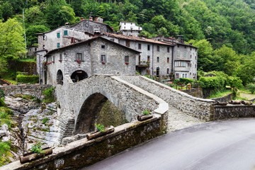 Fototapeta na wymiar Medieval stone bridge in Tuscany, Italy