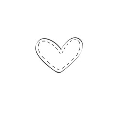 Illustration of the heart in the style of doodle. Black white hand-drawn drawing. Vector.