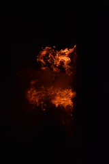 Burning of rice straw at night.