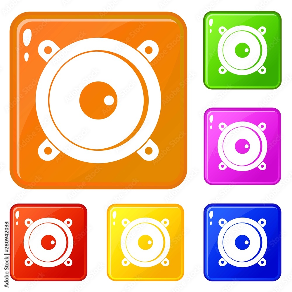 Poster audio speaker icons set collection vector 6 color isolated on white background