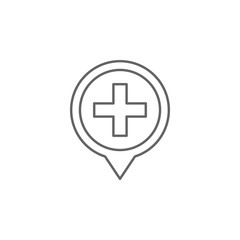 Map pointer, hospital icon. Element of medicine icon. Thin line icon