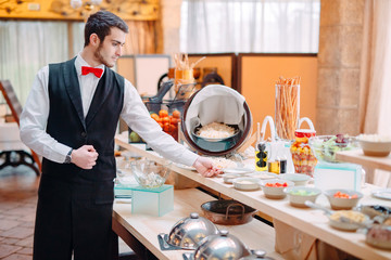Breakfast buffet at the hotel or restaurant.