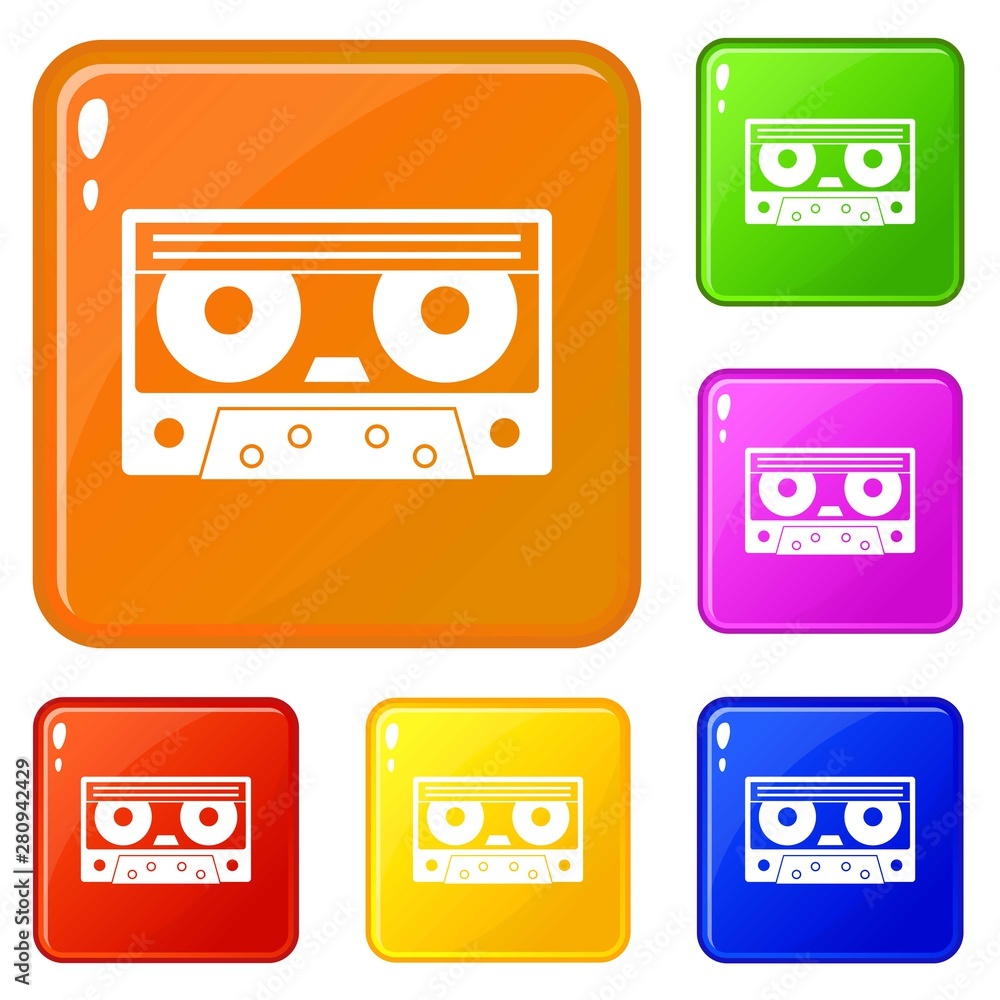 Poster audio cassette tape icons set collection vector 6 color isolated on white background