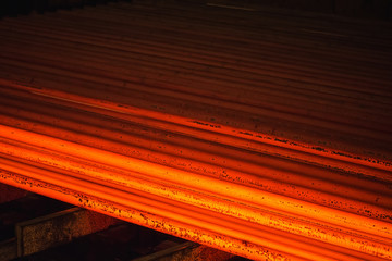 Hot square steel bloom on the roll-table