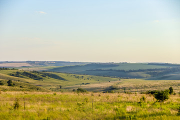 Fototapeta na wymiar Russian open spaces. Field. Summer Russian landscapes. Road views. Summer landscape background