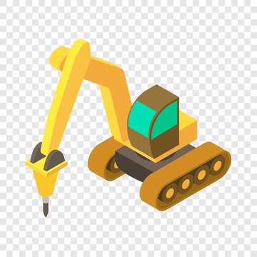 Yellow Excavator Hammer Icon. Isometric Illustration Of Yellow Excavator Hammer Vector Icon For Web