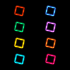 Colored squares with a neon glow on a black background. Vector illustration .